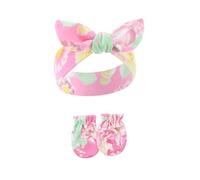 Bandeau en coton doux et respirant pour bébé - Accessoires pour cheveux extensibles avec gants pour nouveau-nés filles et nourrissons de 0 à 12 mois