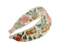 Bandeau en coton et lin fait à la main, motif floral brodé, large bande réglable, unisexe, accessoire de cheveux, style brodé, motif floral