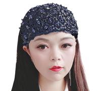 Bandeau en dentelle avec perles - Élégant bandeau à cheveux en dentelle florale | 15 x 24 x 0,5 cm - Large bande ornée de perles - Turban élégant pour la gym, le yoga, le sport, accessoire de mode