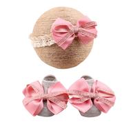 Bandeau en dentelle douce et respirante pour bébé et chaussettes antidérapantes avec nœud papillon