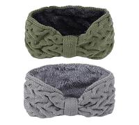 Bandeau en laine avec nœud en velours 2PCS Bandeau en laine avec nœud en velours pour femmes, protège-oreilles en tricot, bandeau torsadé chaud pour l'automne et l'hiver Accessoires (color 2)