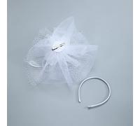 Bandeau en maille à plumes pour femme - Style rétro - Avec pince à cheveux et élastique - Pour cocktail, thé, fête, mariage, fête - Blanc