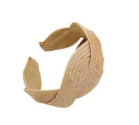 Bandeau en paille naturelle tissée large bande élastique accessoire cheveux respirant unisexe ornement pour activités de plein air Ton uni
