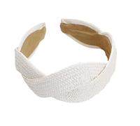 Bandeau en paille naturelle tissée large bande élastique accessoire cheveux respirant unisexe ornement pour activités de plein air Ton uni