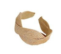Bandeau en paille naturelle tissée large bande élastique accessoire pour cheveux respirant unisexe ornement pour activités de plein air couleur unie tendance