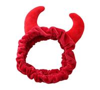 Bandeau en peluche cornes de bœuf rouge pour maquillage, douche, lavage du visage, bandeau de cheveux pour femme et fille, festival amusant, fête du Nouvel An, bandana turban