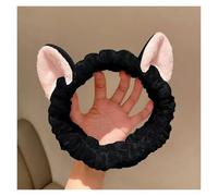 Bandeau en polaire corail doux et chaud avec nœud et oreilles de cerf for femme et fille, accessoire for se laver le visage, se maquiller, se baigner, se couvrir la tête, accessoires for cheveux(Black