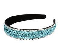 Bandeau en strass, bandeau à paillettes en cristal bleu 1 pouce de large bande de cheveux flexible, accessoires cheveux minces pour femmes pour cadeau d'anniversaire vacances court.