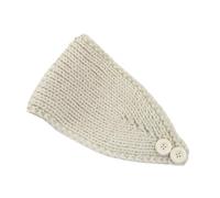 Bandeau en Tricot Extensible avec Fermeture à Deux, Beige | Large couverture, construction en tricot extensible, contrôle des cheveux sur le devant pour le lavage du visage