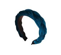 Bandeau en velours simple et large avec épingle à cheveux tressée - Bleu A