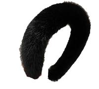 Bandeau épais en fausse fourrure de vison à bords larges pour anniversaire, mariage, demoiselle d'honneur, fête, taille unique (noir)