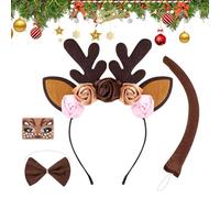 Bandeau et queue en bois de cerf, couvre-chef d'élan mignon, oreilles de queue de cerf, contes de bois de renne de Noël pour l'hiver, fête d'Halloween, tenue de cosplay
