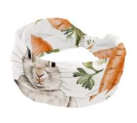 Bandeau extensible motif lapin et carotte aquarelle vintage pour femme, bandeau de cheveux antidérapant, turban de sport tendance pour yoga, entraînement, usage quotidien