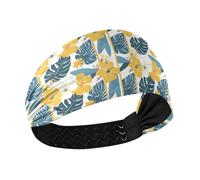 Bandeau extensible pour femme avec motif floral et feuilles de palmier, jaune et bleu, évacuation de l'humidité, pour le maquillage, usage quotidien, basket-ball, para el cabello