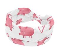 Bandeau extensible pour femme, motif Art Little Pink Pig Love Heart Absorbe la transpiration, le sport, le yoga, l'entraînement, le sport, le yoga, l'entraînement, le bandeau doux et large avec nœuds