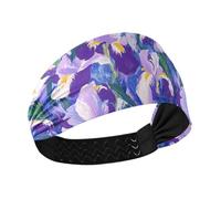Bandeau extra large pour femme avec fleurs d'iris violettes et blanches pour peinture à l'huile, bandeau extensible pour football, yoga, basket-ball, lavage du visage