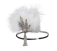 Bandeau Flapper, Strass Perle, Accessoire Blanc des années 1920 | Plume d'autruche vintage, accents de perles et de strass, fêtes rugissantes des années 20, vêtements formels pour femmes