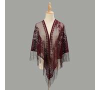 Bandeau Foulard à Cheveux Floral pour Femmes Printemps et été fleurs creuses gland parasol châle couleur pure tempérament cheongsam extérieur cape femme Accessoires pour Cheveux(Burgundy)