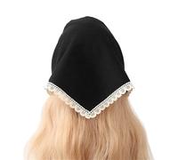 Bandeau Foulard à Cheveux Floral pour Femmes Solid Colour Triangle Scarf Hairband Female Lace Wrap Headband Tie Hair Accessories Accessoires pour Cheveux(Black)