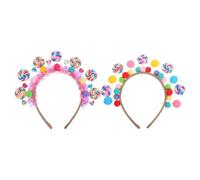 Bandeau Garçon et Filles Fille Bonbon Style Dessin Animé 2 Pièces | Forme Sucette, pour Célébrations et Anniversaire, Lot de 2, Finition Polymère Pompons et Cuir Pu