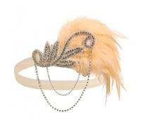 Bandeau Gatsby 1920s Headband Plume Flapper Accessoire de Cheveux Femme Charleston Vintage Blanc Jaune