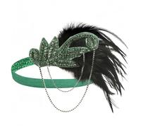 Bandeau Gatsby 1920s Headband Plume Flapper Accessoire de Cheveux Femme Charleston Vintage Vert