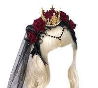 Bandeau gothique en corne de mouton et fleur de rose - Coiffe en dentelle et décoration - Coiffe de déguisement - Accessoires pour cheveux - Cornes de mouton gothiques - Cornes de diable - Noir