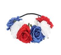 Bandeau, guirlande de fleurs tendance, rouge, bleu, blanc, britannique, déguisement de fête, accessoires pour cheveux pour décoration de jubilé de platine 2025 (6 grandes fleurs, 20 cm)