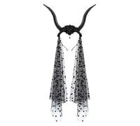 Bandeau Halloween - Diadème Cornes de Bouc Gothique avec Voilette,Accessoire Cosplay, Fournitures Déguisement pour Fêtes à Thème, Carnavals, Bals Masqués