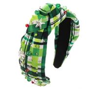 Bandeau irlandais pour femmes et filles - Tissu à carreaux - Avec perles cousues à la main - Accessoires pour cheveux - Grille GN8