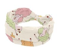 Bandeau large à motif de petits moutons verts jaunes et roses pour femme, bandeau élastique doux pour femme, accessoire pour cheveux tendance