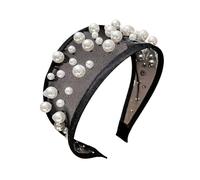Bandeau large avec accents de perles, ornement de cheveux élégant avec structure arquée pour une finition facile des tenues, du bureau dîner, bandeau orné de perles, large cerceau pour cheveux de