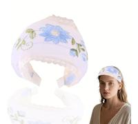 Bandeau large avec broderie florale pour femmes et filles - Bandeau à fleurs bohème pour fête, bal de fin d'année, bandeau en dentelle blanche - Accessoires de cheveux à fleurs bleues