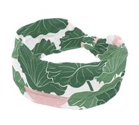 Bandeau large avec feuilles vertes lotus rose pour femme, bandeau antidérapant, élastique pour la sueur, le yoga, l'entraînement, le yoga