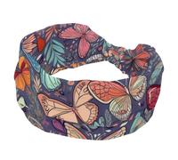Bandeau large avec papillons dansants avec feuilles pour femmes et filles, turban croisé noué, bandeau antidérapant pour yoga, entraînement, course à pied