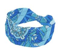 Bandeau large bleu pour femme, motif kaléidoscope Snowfalkes - Turban doux - Bandeau antidérapant - Élastique pour la sueur, le yoga, l'entraînement, le yoga