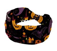 Bandeau large et doux pour femmes et filles - Motif château de citrouille et bougie d'Halloween - Bandeau extensible et noué - Pour yoga, entraînement, gym, course à pied