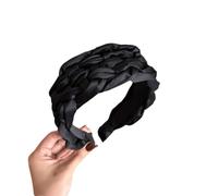 Bandeau large noir en tissu satiné antidérapant tressé pour femme, cerceau épais de style coréen (L)