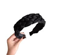 Bandeau large noir en tissu satiné tressé antidérapant pour femme, cerceau épais de style coréen (taille S)