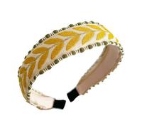 Bandeau large noué avec motif de feuille brodée - Tissu doux - Décoration de cheveux tendance pour femmes et filles