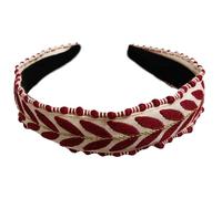 Bandeau large noué avec motif de feuille brodée - Tissu doux - Décoration de cheveux tendance pour femmes et filles