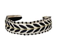 Bandeau large noué avec motif de feuille brodée - Tissu doux - Décoration de cheveux tendance - Pour femmes et filles