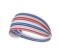 Bandeau large pour femme avec imprimé à rayures rouges, bleues et blanches, antidérapant, évacuation de l'humidité, yoga, course à pied, entraînement, gym