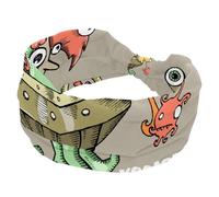 Bandeau large pour femme avec motif d'extraterrestre et de dessin animé amusant - Motif pieuvre - Pour yoga, sueur, sport, entraînement