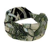 Bandeau large pour femme avec motif libellule et lotus - Turban antidérapant - Bandeau élastique pour le yoga, la sueur, le sport, l'entraînement