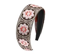 Bandeau large pour femme, bandeaux bohémiens pour femme - Bandeau en tissu brodé à fleurs pour femme - Bijou vintage fait à la main - Accessoire de cheveux pour fille pour la plupart des coiffures