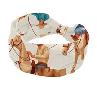 Bandeau large pour femme, cow-boys sauvages et hommes avec motif chevaux, bandeau élastique antidérapant, turban pour entraînement, yoga, sport, course à pied