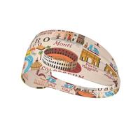 Bandeau large pour femme, motif carte de Rome avec monuments imprimés Illus - Antidérapant - Évacuation de l'humidité - Pour yoga, course à pied, entraînement, gym
