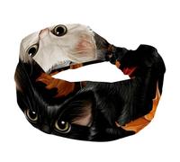 Bandeau large pour femme, motif chats mignons, chatons avec feuilles d'érable automnales, extensibles, accessoires de cheveux pour le yoga, la course à pied, la vie quotidienne
