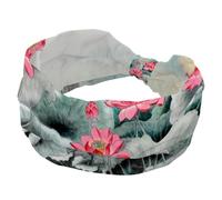 Bandeau large pour femme, motif lotus et nénuphar gris, élastique, antidérapant, bandeau d'entraînement pour la transpiration, accessoires pour cheveux